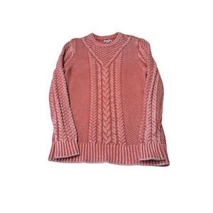 LL Bean Signature Womens Coral Pink Cable Knit Cotton Sweater 511816 Medium